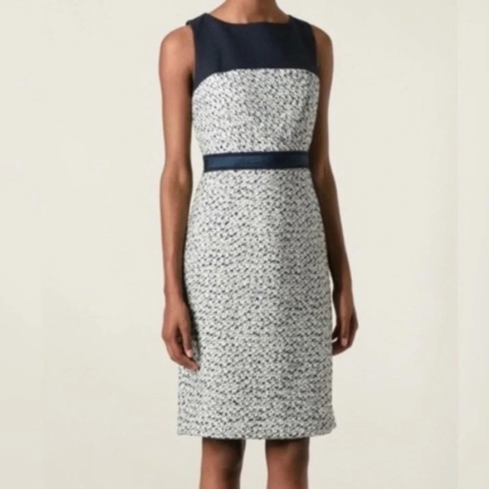 Tory Burch Lucille Tweed Dress Women's SZ‎ 2 Navy Silk Blend Sheath Work Career